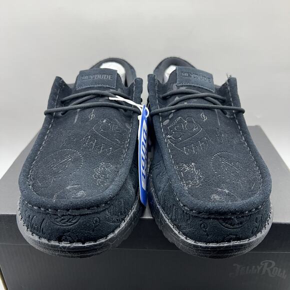 Hey Dude x Jelly Roll Wally Sneakers Men's Size 10 Black Suede Slip On Shoes NEW - Picture 3 of 11